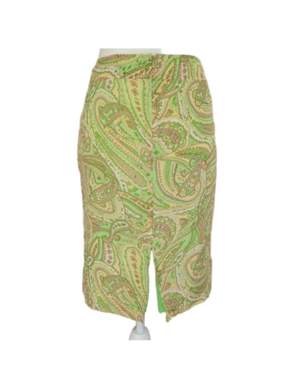Worthington 100% Silk Green Paisley Pencil Skirt Size 10 EUC